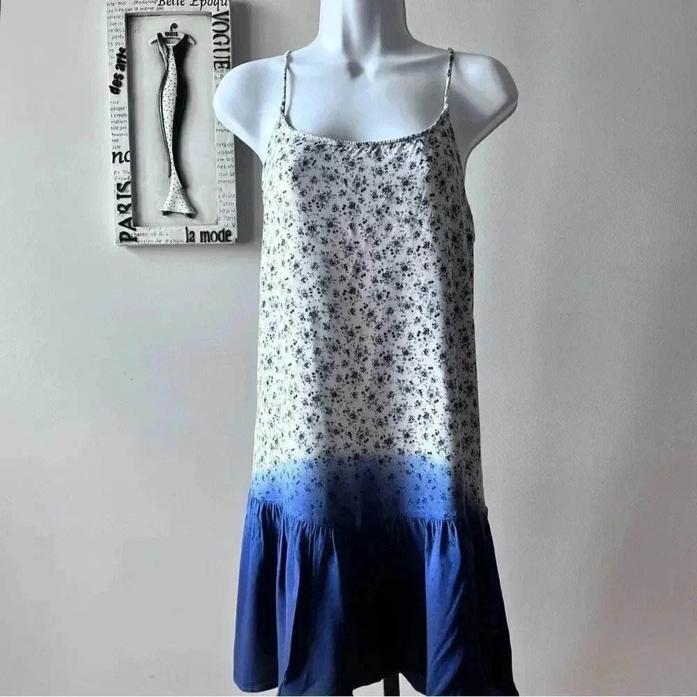 Blu Pepper Ombré Floral Print Ruffle Mini Slip Dress Size L